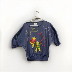 Vintage Embroidered Tshirt Clowns & Ribbons Size Large Dolman Some Imperfections